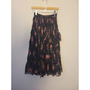 Topshop Black Floral Midi Skirt Sz 2 Boho Gypsy Prairie Dark Fairy